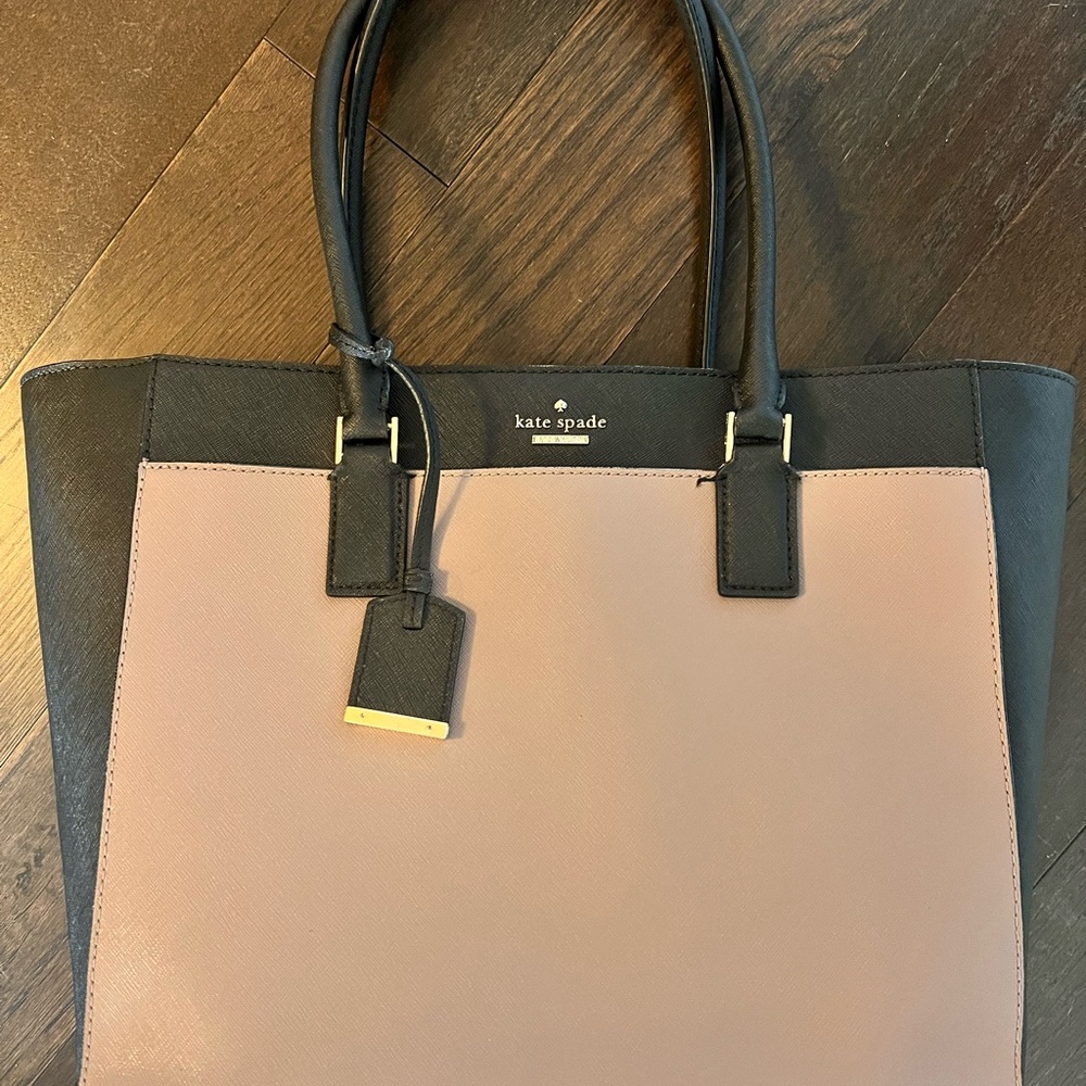 Large Kate Spade Pink and Black Color-Block Tote with laptop sleeve